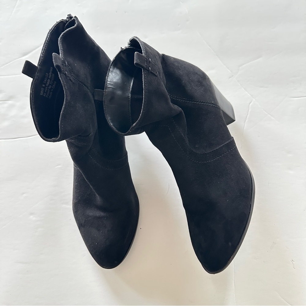 Tango Women’s Black Suede Ankle Booties – Side Zip, Block Heel, Size 9